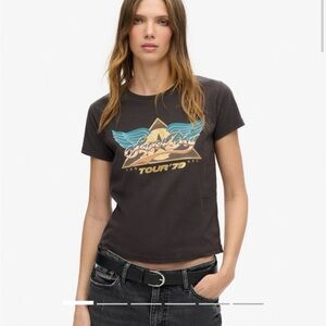 Black Graphic Tee with Blue and Gold Design